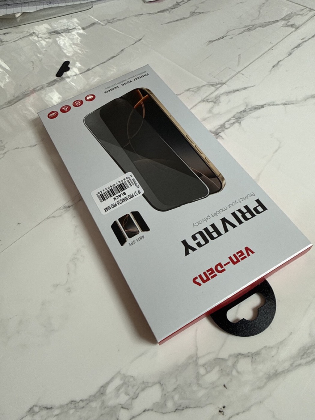 A boxed privacy tempered-glass screen protector for iPhone Pro Max from the Techmart accessory range.